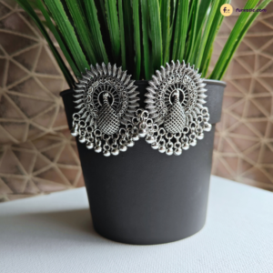 Peacock With Open Feathers Oxidised Earring