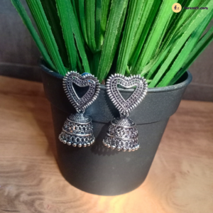 Oxidised Earring Heart Jhumka