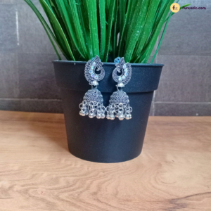 Peacock Jhumka With Small Diamond Oxidised Earring
