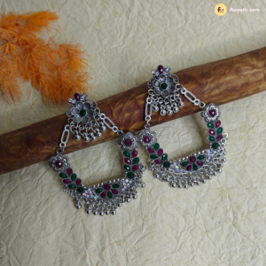 Round Jhumka Oxidised Earring With Small Stones