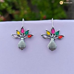 Pot Shape Oxidised Earring With small Diamonds