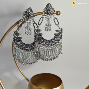 Long Round Oxidised Earring With Small Birds