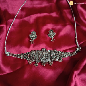 Oxidised Choker Set With Small Flower