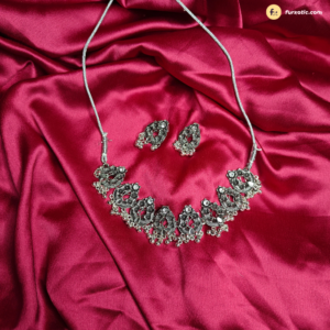 Drop Shape With Flower Choker Oxidised Set