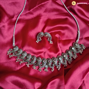 Peacock Choker Oxidised Necklace Set