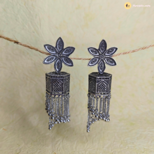 Flower Hexagon Jhumka Oxidised Earring