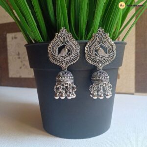 Parrot In Leaf Oxidised Earring