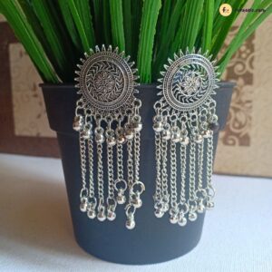 Oxidised Charka Earring With Chain