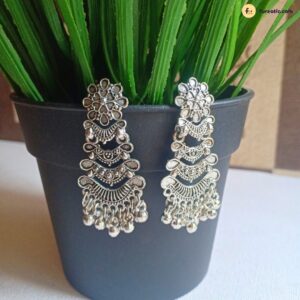 Silver Flower Jhumka With Layer