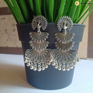 Peacock With Layer Feather Oxidised Earring