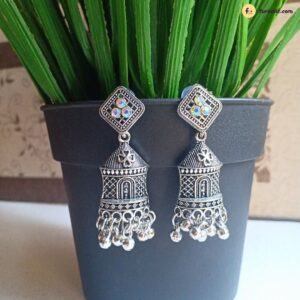 Silver Hut Shape Oxidised Jhumka
