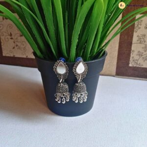 Mirror mor pankh Jhumka Oxidised Earring