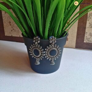 Silver Black Flower Earring