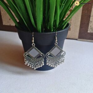 Silver Diamond Mirror Oxidised Earring