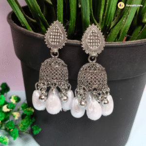 Drop Jhumka With Pearl Oxidised Earring