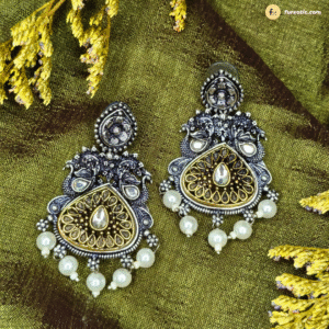 Antique Dual Tone Gold Silver Oxidized Earring