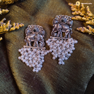 Beautiful Elephant Stud Earring With Long Pearl Chain
