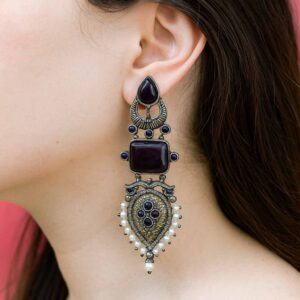 Ethnic Earring With Turquoise Stone And Small Pearl